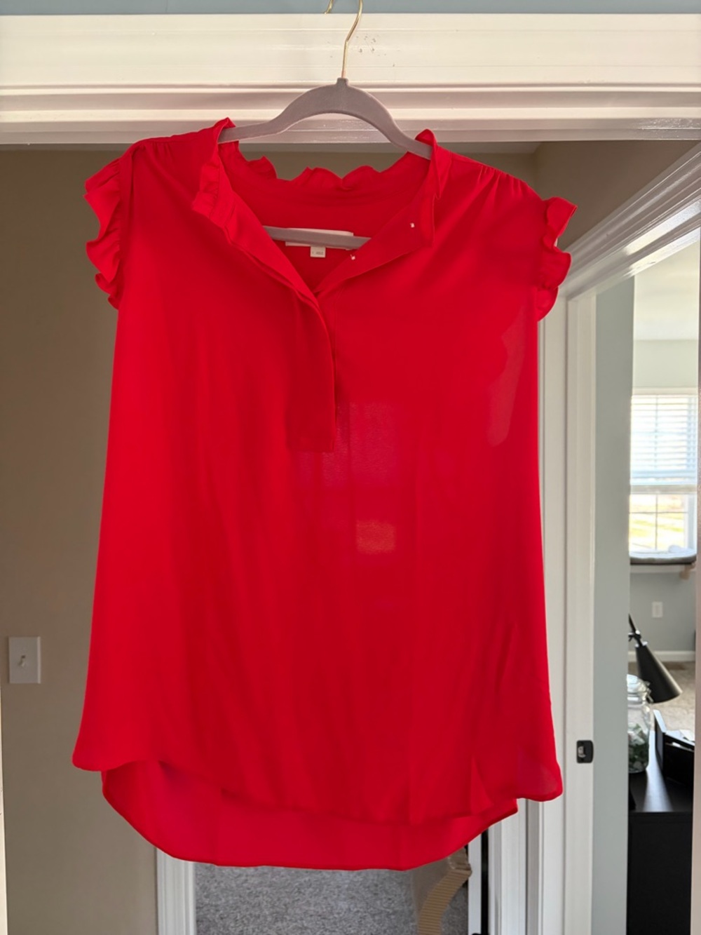 LOFT Bright Red Ruffle Sleeve Blouse